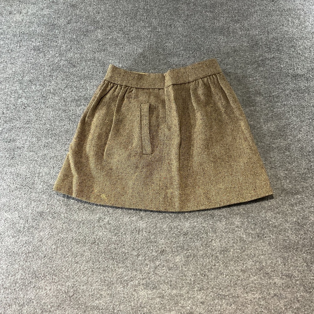J.Crew Womens 00 Brown Herringbone 100% Wool Mini Skirt Pleated A-Line Lined